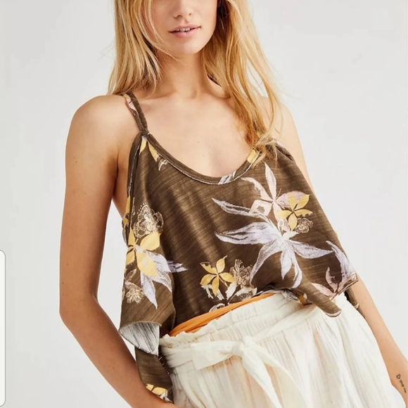 Free People Tops - NWT Free People Hey Girl Olive Floral Tank Top Size M
